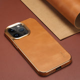 Luxury Leather Electroplated Camera Bumper Shockproof Case For iPhone 14 13 12 series