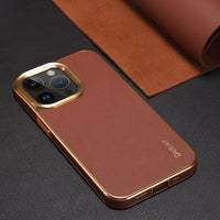 Luxury Leather Electroplated Camera Bumper Shockproof Case For iPhone 14 13 12 series