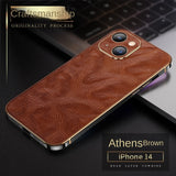 Premium Leather Oil Wax Metal Border Case for iPhone 14 13 series