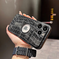 Luxury PU Leather Pattern Logo Hole Silicone Case For iPhone 14 13 12 series