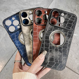 Luxury PU Leather Pattern Logo Hole Silicone Case For iPhone 14 13 12 series