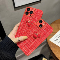 Luxury Fabric Cute 3D Cartoon Pattern Case With Lens Film For iPhone 14 13 12 series