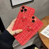 Luxury Fabric Cute 3D Cartoon Pattern Case With Lens Film For iPhone 14 13 12 series