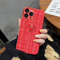 Luxury Fabric Cute 3D Cartoon Pattern Case With Lens Film For iPhone 14 13 12 series