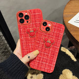 Luxury Fabric Cute 3D Cartoon Pattern Case With Lens Film For iPhone 14 13 12 series