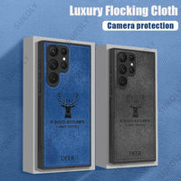 Deer Pattern Soft TPU Frame Cloth Texture Case For Samsung Galaxy S23 S22 S21 series