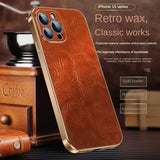 Luxury Retro Genuine Leather Case With Lens Protection For iPhone 15 series