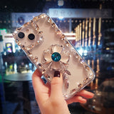 Luxury Glitter Crystal Diamond Bow Tie Silicone Floral Bling Case For iPhone 14 13 12 series