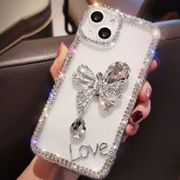 Luxury Glitter Crystal Diamond Bow Tie Silicone Floral Bling Case For iPhone 14 13 12 series