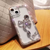 Luxury Glitter Crystal Diamond Bow Tie Silicone Floral Bling Case For iPhone 14 13 12 series