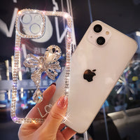 Luxury Glitter Crystal Diamond Bow Tie Silicone Floral Bling Case For iPhone 14 13 12 series