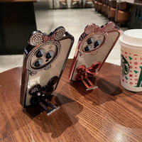 Glitter Diamond Bear Stand Holder Transparent Plating Silicone Case for iPhone 14 13 12 series