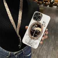 Glitter Diamond Butterfly Mirror Pearl Folding Stand Case For iPhone 14 13 12 series