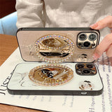 Glitter Diamond Butterfly Mirror Pearl Folding Stand Case For iPhone 14 13 12 series