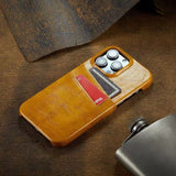 Glossy Oil Wax Leather Dual Card Slot Holder Case for iPhone 14 13 12 series