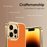 Luxury Leather Frame Metal Lens Protection Case For iPhone 14 13 12 series