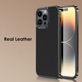 Luxury Leather Frame Metal Lens Protection Case For iPhone 14 13 12 series