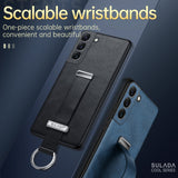 Luxury Leather Case With Portable Wristband Hand Strap Kickstand Metal Ring For Samsung Galaxy S23 S22 Ultra Plus