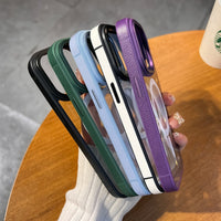 Luxury Leather Frame Magsafe Magnetic Transparent Acrylic Case For iPhone 14 13 series