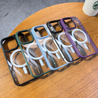 Luxury Leather Frame Magsafe Magnetic Transparent Acrylic Case For iPhone 14 13 series