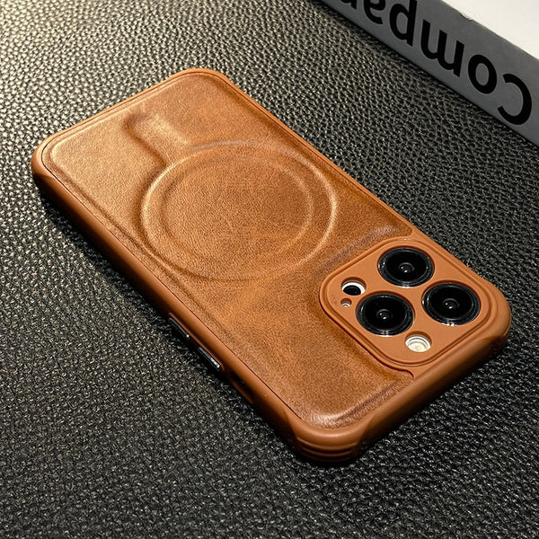 Luxury Leather Magsafe ShockProof Case For iPhone 14 13 12 series