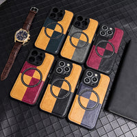 Luxury Leather Magnetic Magsafe Wireless Charging Contrast Color Case For iPhone 14 13 12 series