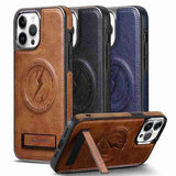 Luxury Leather Magnetic Wireless Charging Folding Bracket Shockproof Soft Case For iPhone 15 14 13 12 series