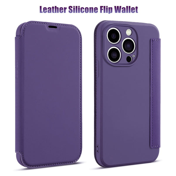 Luxury Leather Original Liquid Silicone Flip Wallet Case For iPhone 14 13 12 series