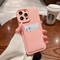 Luxury Leather Silicone Card Holder Case for iPhone 14 13 12 series