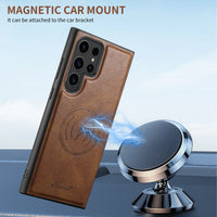Luxury Magnetic Wireless Charging Card Holder Leather Kickstand Wallet Case For Samsung Galaxy S24 S23 S22 Ultra Plus series