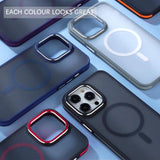 Luxury Magnetic Frosted Translucent Case With Metal Lens Frame For iPhone 15 14 13 12 series