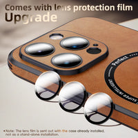 Luxury Magsafe Magnetic Glass Lens Protect Shockproof PU Leather Case For iPhone 15 14 13 12 series