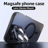 Luxury Magnetic Glass Lens Protection Stand Holder Matte Case For iPhone 15 14 13 12 series