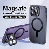 Luxury Magnetic Glass Lens Protection Stand Holder Matte Case For iPhone 15 14 13 12 series