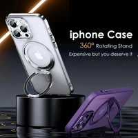 Luxury Magnetic Stand 360° Rotation Ring Holder Transparent Matte Case For iPhone 15 14 13 12 series