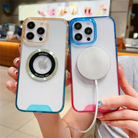 Luxury Magnifier Logo Hole Magsafe Magnetic Wireless Charge Clear Acrylic Case For iPhone 14 13 12 series
