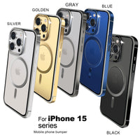 Luxury Magsafe Magnetic Metal Frame Transparent Case For iPhone 15 series