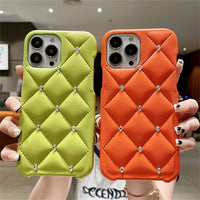 Matte 3D Diamond Leather Texture Case For iPhone 14 13 12 series