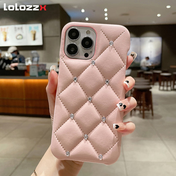 Matte 3D Diamond Leather Texture Case For iPhone 14 13 12 series