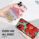 Luxury Oil Painting Flower Silicone Case With Lanyard For iPhone 14 13 12 series