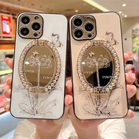 Pearl Mirror Flower Bracket Case for iPhone 14 13 12 series