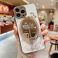 Pearl Mirror Flower Bracket Case for iPhone 14 13 12 series