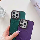 Luxury Plain Leather Contrast Color Magnetic Magsafe Wireless Case For iPhone 14 13 12 series