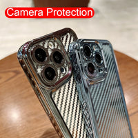 Luxury Carbon Fiber Texture Transparent Soft Silicone Case For iPhone 14 13 12 series