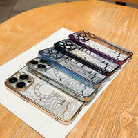 Luxury Plating Circuit Pattern Shockproof Clear Case With Lens Protector Film For iPhone 14 13 12 series