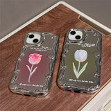 Gradient Rose Tulip Silver Soft Silicone Case For iPhone 14 13 12 series