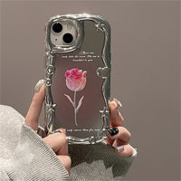 Gradient Rose Tulip Silver Soft Silicone Case For iPhone 14 13 12 series