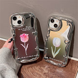 Gradient Rose Tulip Silver Soft Silicone Case For iPhone 14 13 12 series