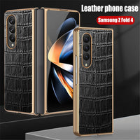 Luxury Plating Leather Shockproof Case With Camera Protection For Samsung Galaxy Z Fold 4 3