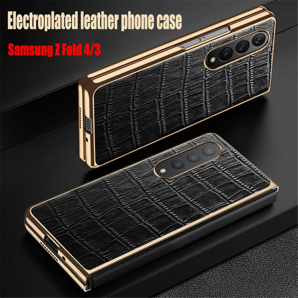 Luxury Plating Leather Shockproof Case With Camera Protection For Samsung Galaxy Z Fold 4 3